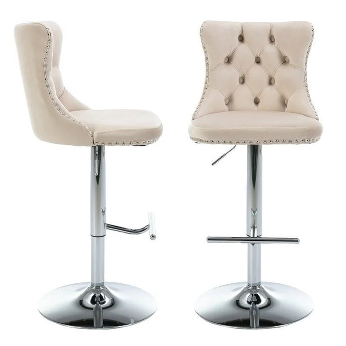 Halston Velvet Swivel Bar Stools – Beige – Set of 2