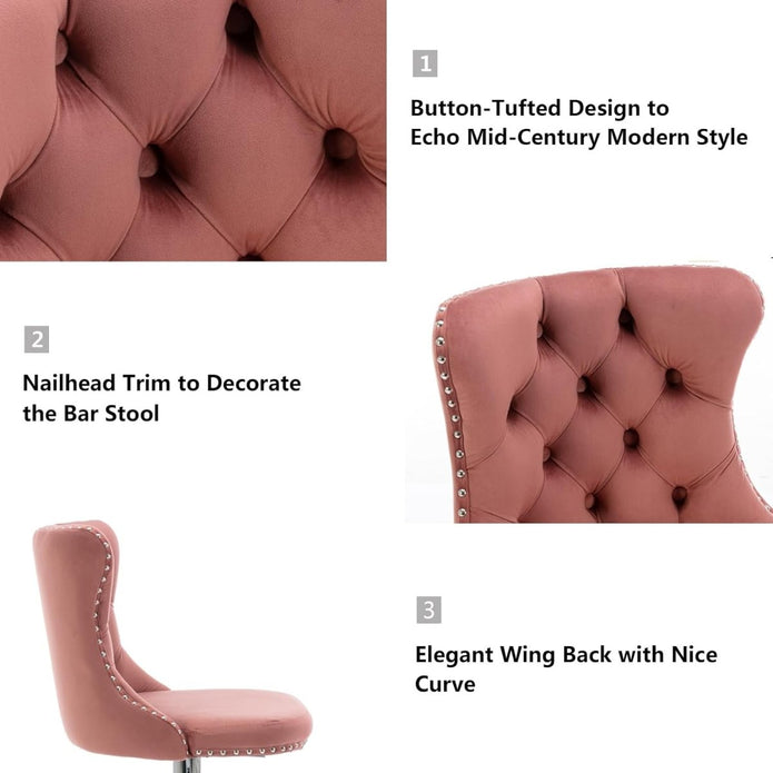 Serenita Velvet Swivel Bar Stools – Pink – Set of 2