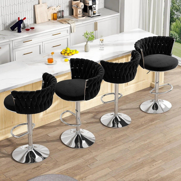 Corbyn Velvet Swivel Counter Stools – Black – Set of 2