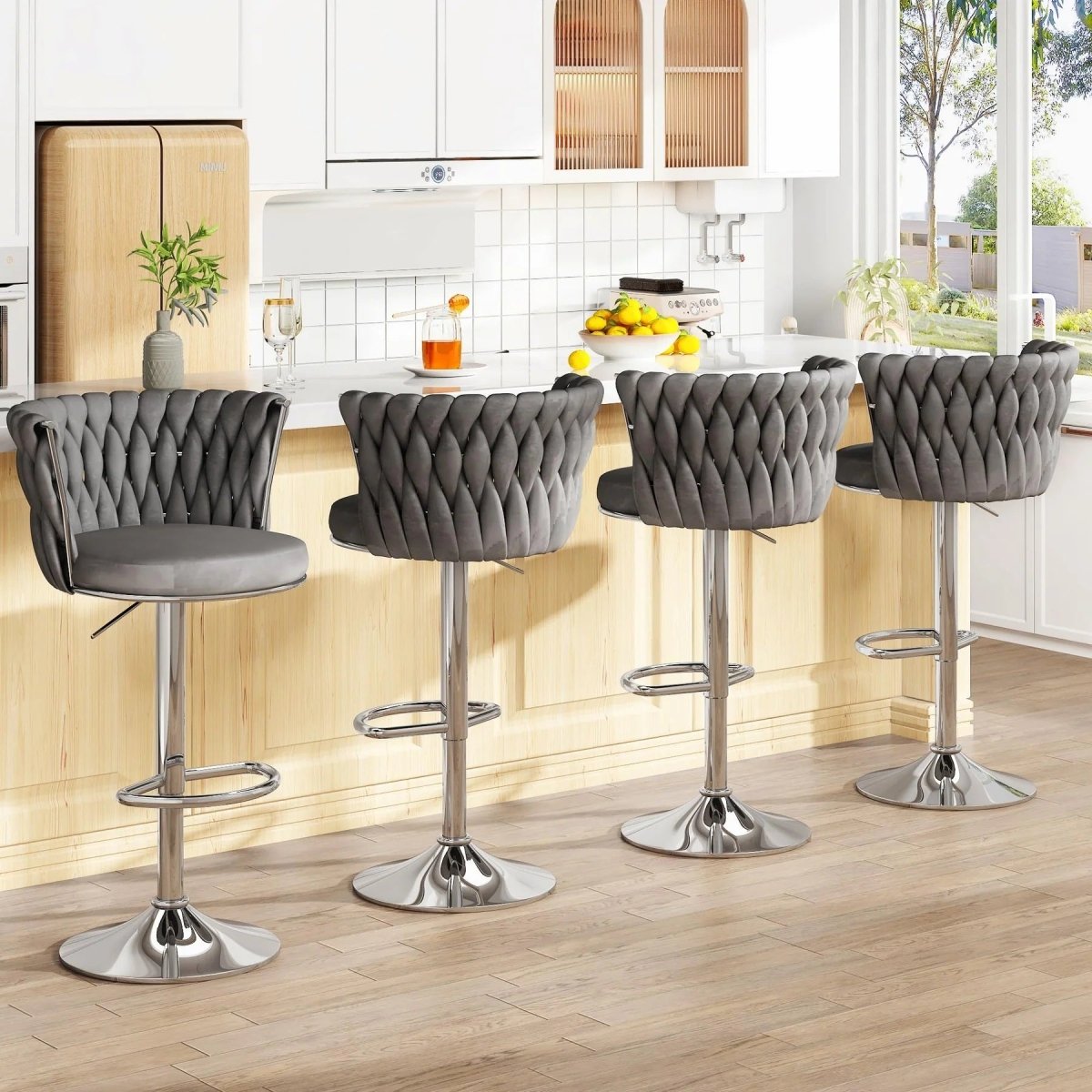 Meridian Velvet Swivel Counter Stools – Grey – Set of 2