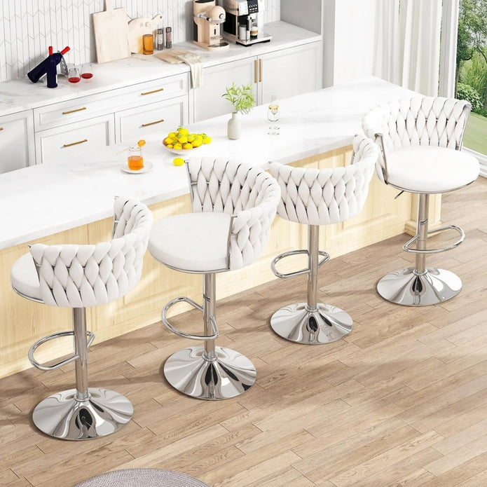 Arlo Velvet Swivel Counter Stools – White – Set of 2