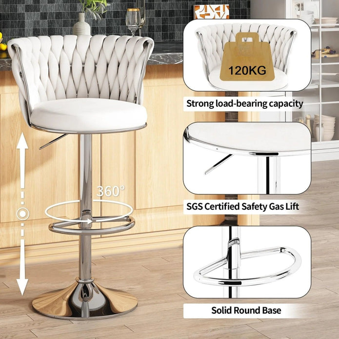 Arlo Velvet Swivel Counter Stools – White – Set of 2