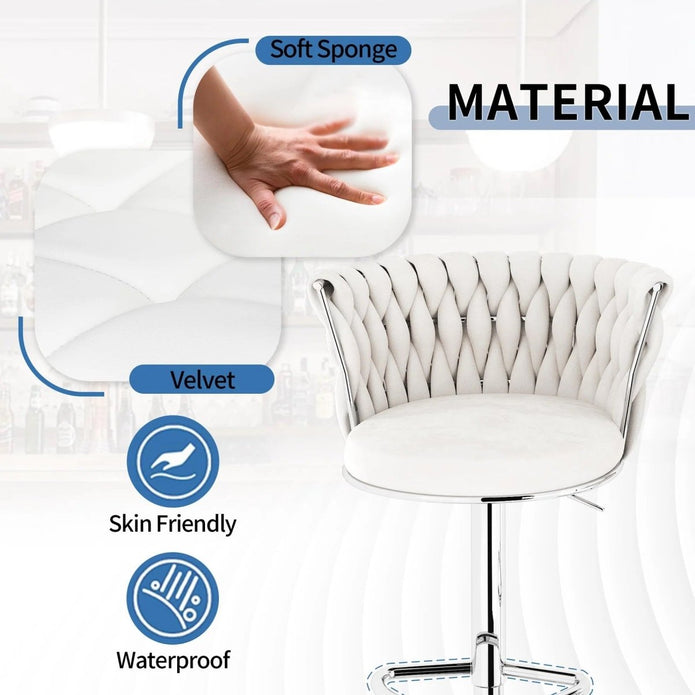 Arlo Velvet Swivel Counter Stools – White – Set of 2