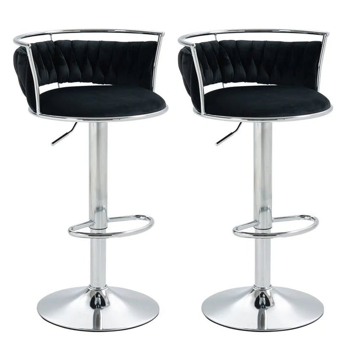 Cove SERENITà Silver Swivel Upholstered Velvet Adjustable Height Counter Stool with Metal Frame Black (Set of 2)