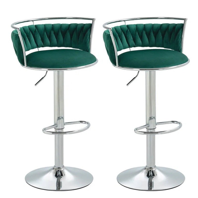 Linden SERENITà Silver Swivel Upholstered Velvet Adjustable Height Counter Stool with Metal Frame Emerald Green (Set of 2)