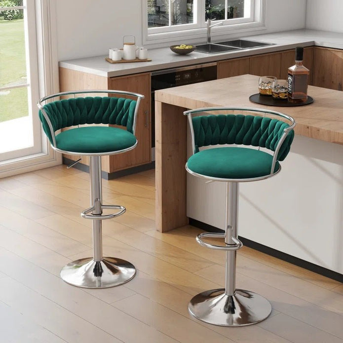 Serenita Velvet Swivel Counter Stool – Emerald Green – Set of 2