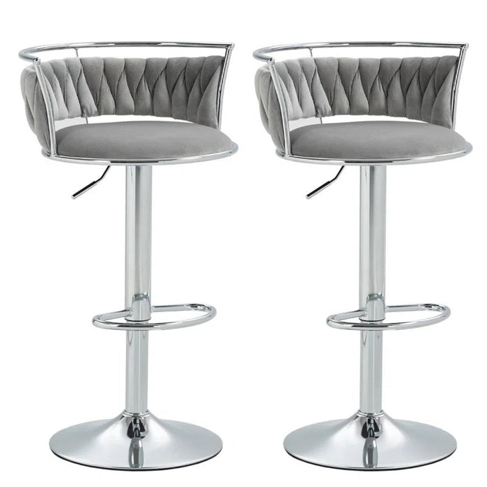 Cove SERENITà Silver Swivel Upholstered Velvet Adjustable Height Counter Stool with Metal Frame Grey (Set of 2)