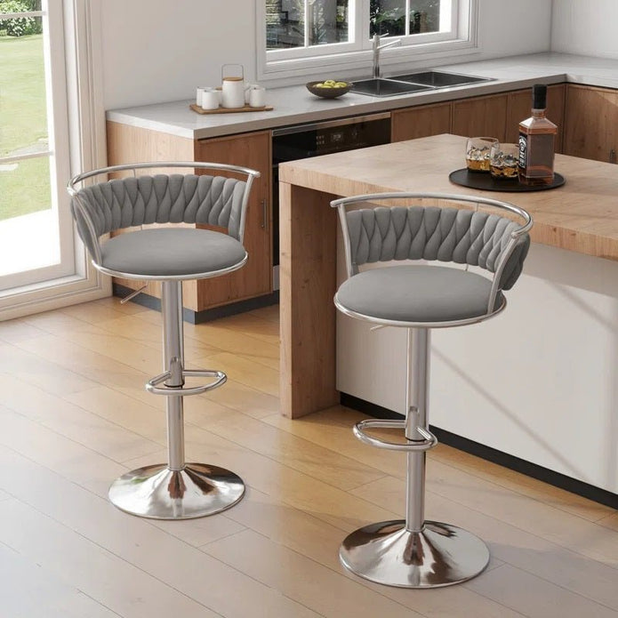 Serenita Velvet Swivel Counter Stool – Grey – Set of 2