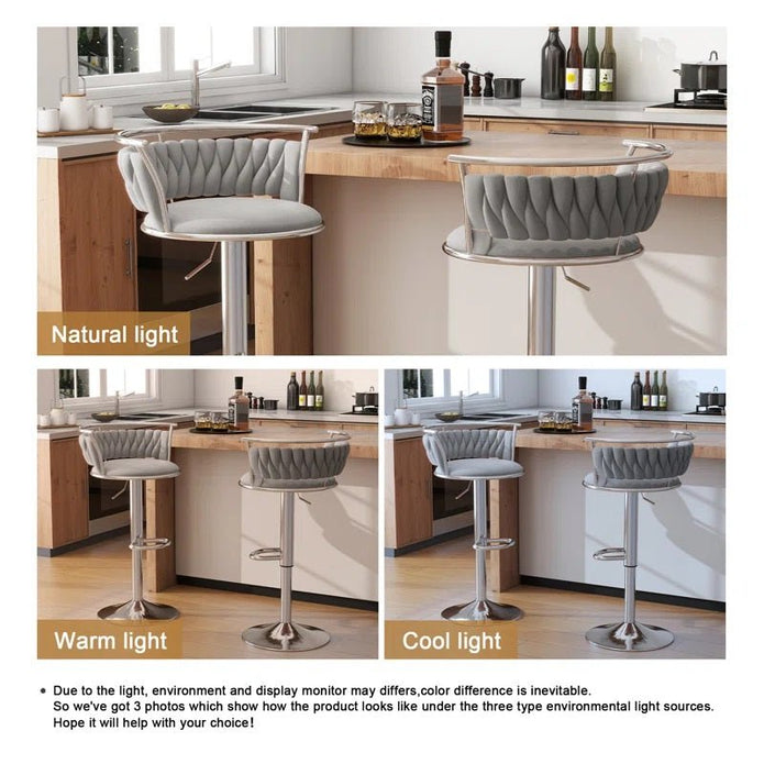Serenita Velvet Swivel Counter Stool – Grey – Set of 2