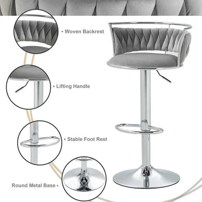 Serenita Velvet Swivel Counter Stool – Grey – Set of 2