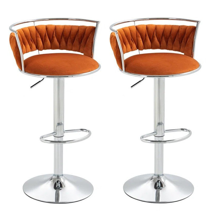 Atlas SERENITà Silver Swivel Upholstered Velvet Adjustable Height Counter Stool with Metal Frame Orange (Set of 2)