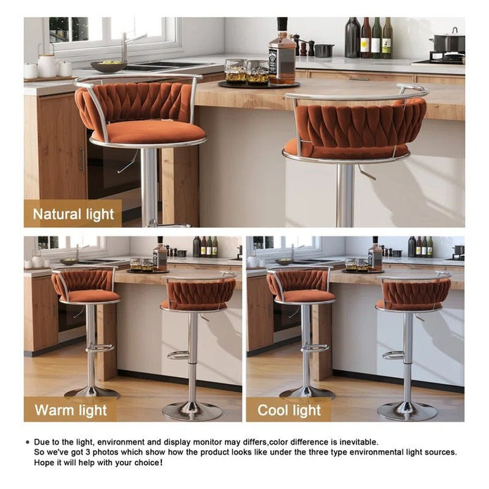 Serenita Velvet Swivel Counter Stool – Orange – Set of 2
