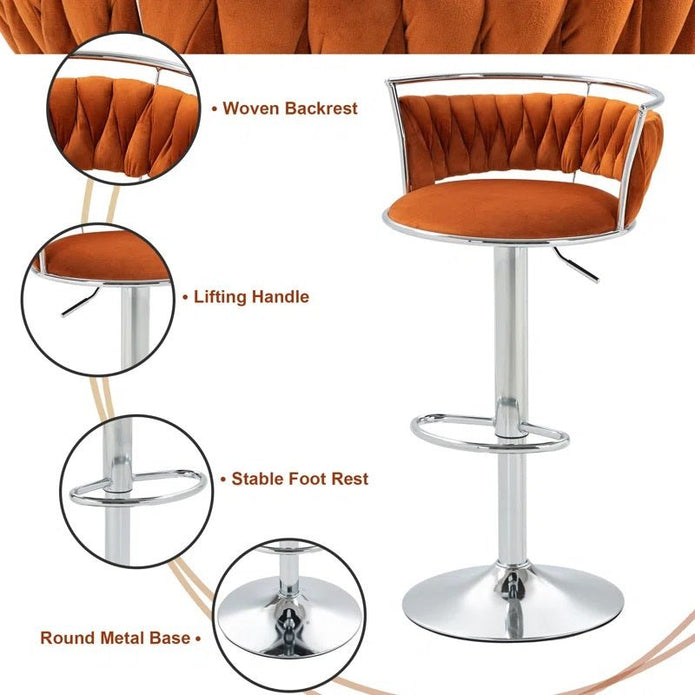 Serenita Velvet Swivel Counter Stool – Orange – Set of 2