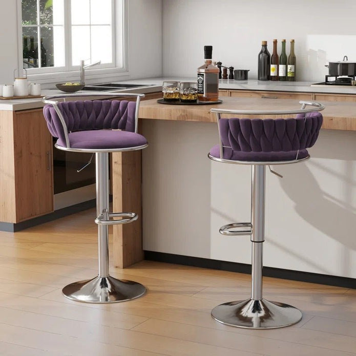 Serenita Velvet Swivel Counter Stool – Violet – Set of 2