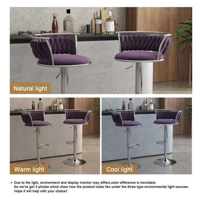 Serenita Velvet Swivel Counter Stool – Violet – Set of 2