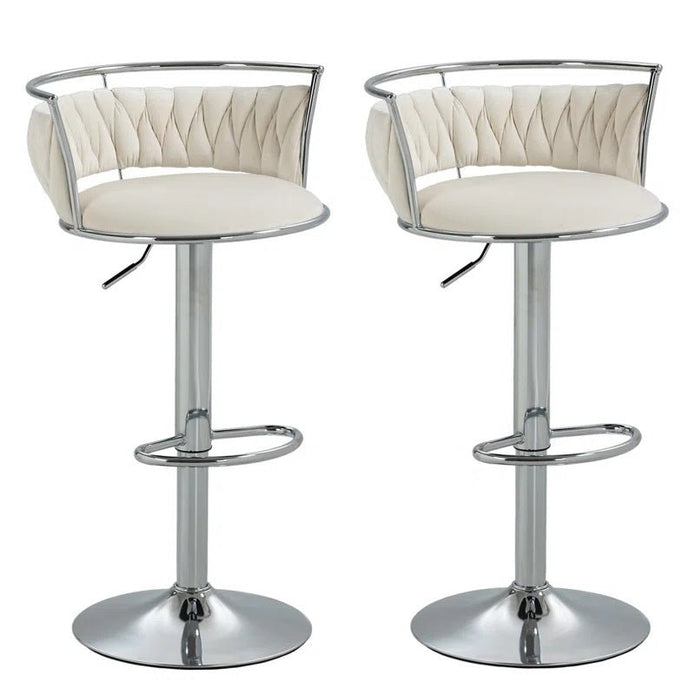 Atlas SERENITà Silver Swivel Upholstered Velvet Adjustable Height Counter Stool with Metal Frame White (Set of 2)