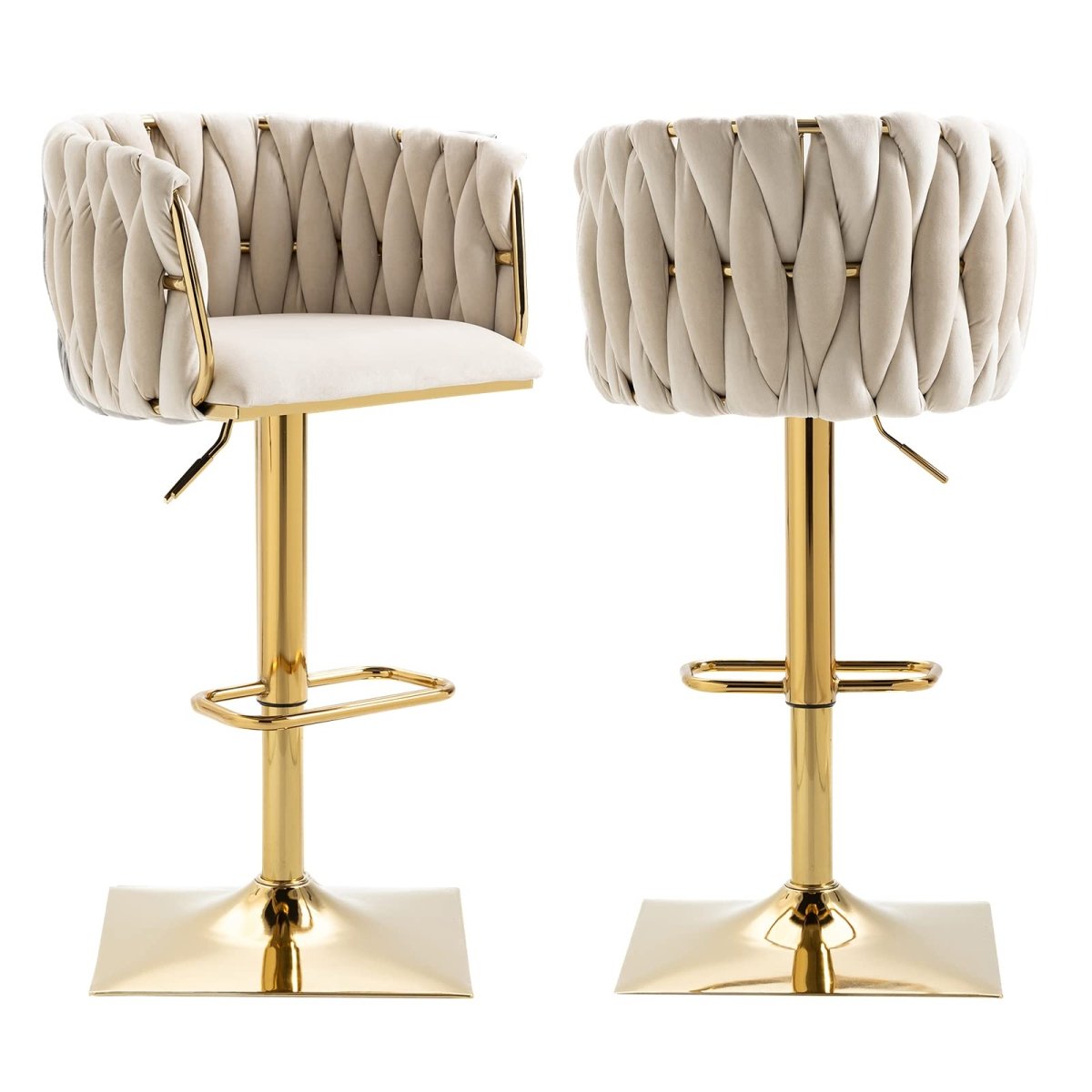 Linden Velvet Swivel Bar Stools – Beige – Set of 2