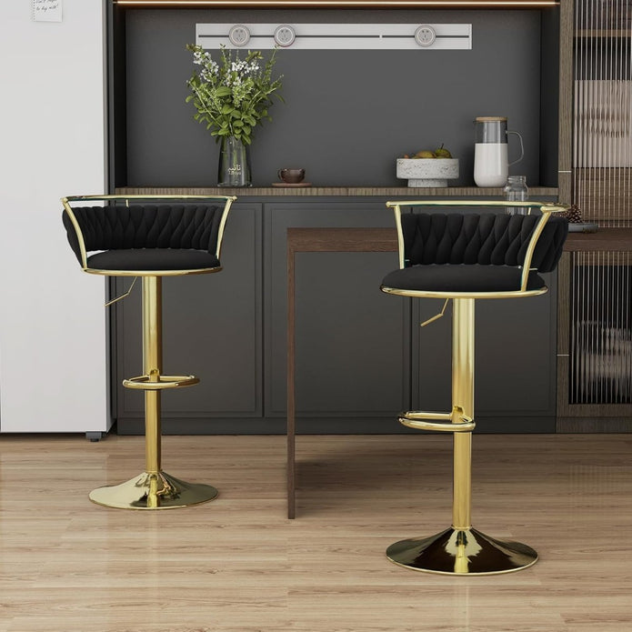 Nova SERENITà Golden Swivel Upholstered Velvet Adjustable Height Counter Stool with Metal Frame Black (Set of 2)