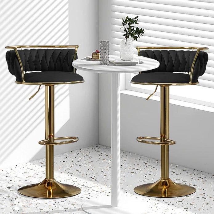 Valentina Velvet Swivel Bar Stool – Black with Gold Base – Set of 2