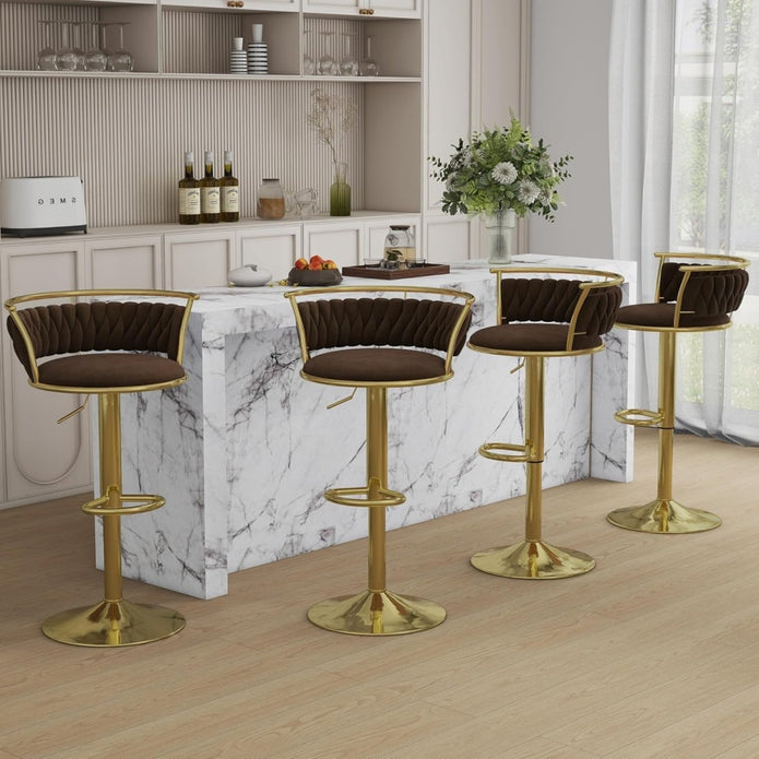 Valentina Velvet Swivel Bar Stools – Coffee – Set of 2
