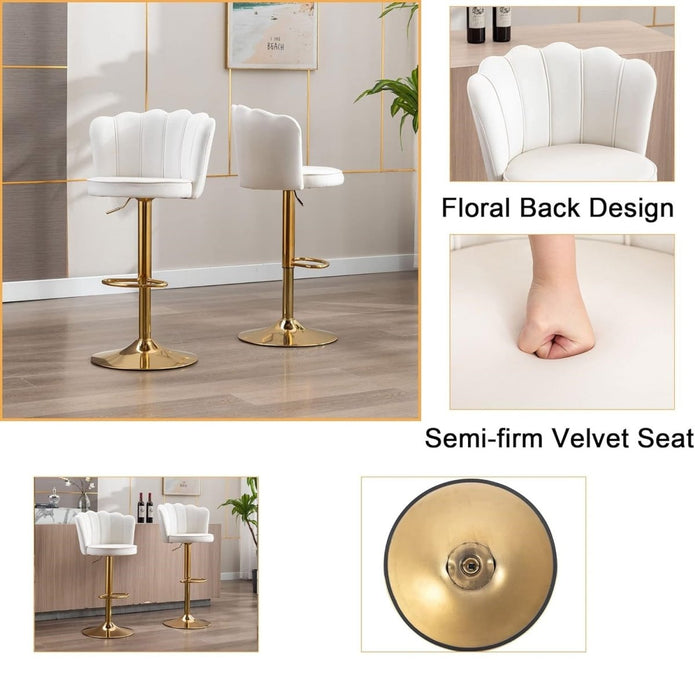 Serenita Velvet Swivel Bar Stool – White – Set of 2