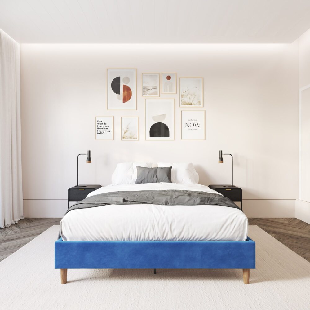 Vienna Velvet Bed Frame – Blue – Queen