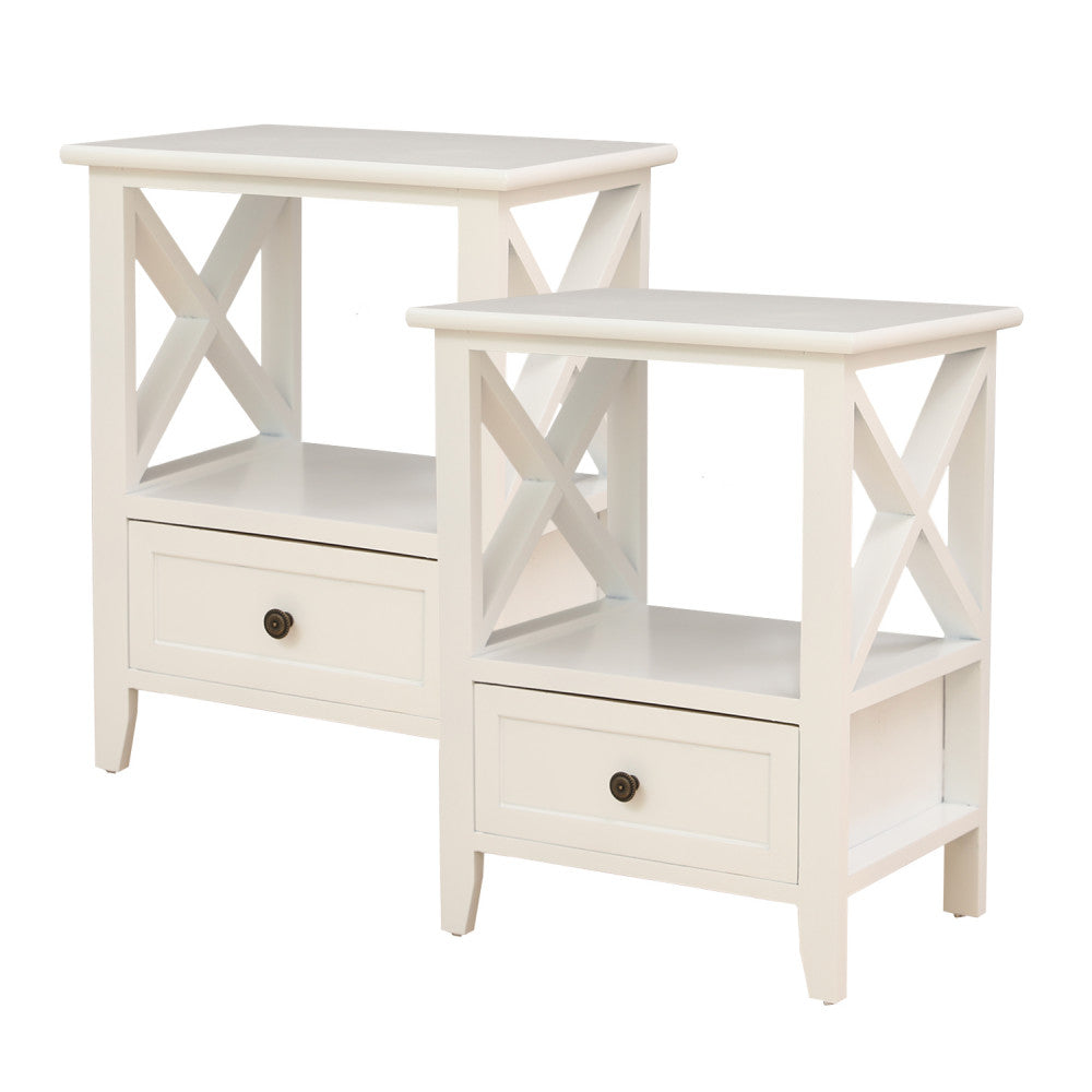 Linden 2 - tier Bedside Table with Storage Drawer 2 PC Rustic White