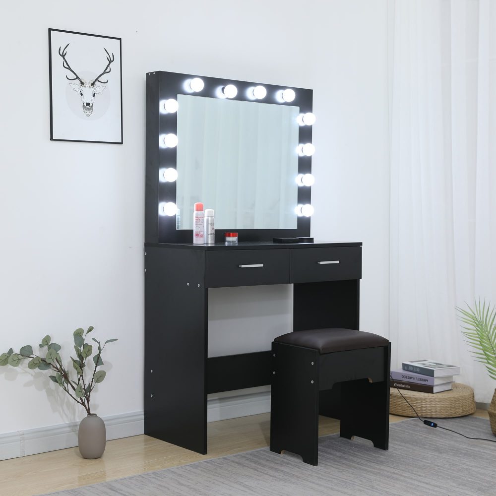 Fidel Vanity Set with Lighted Mirror – Black – Complete Set
