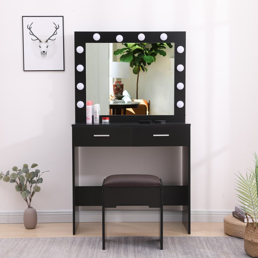 Fidel Vanity Set with Lighted Mirror – Black – Complete Set