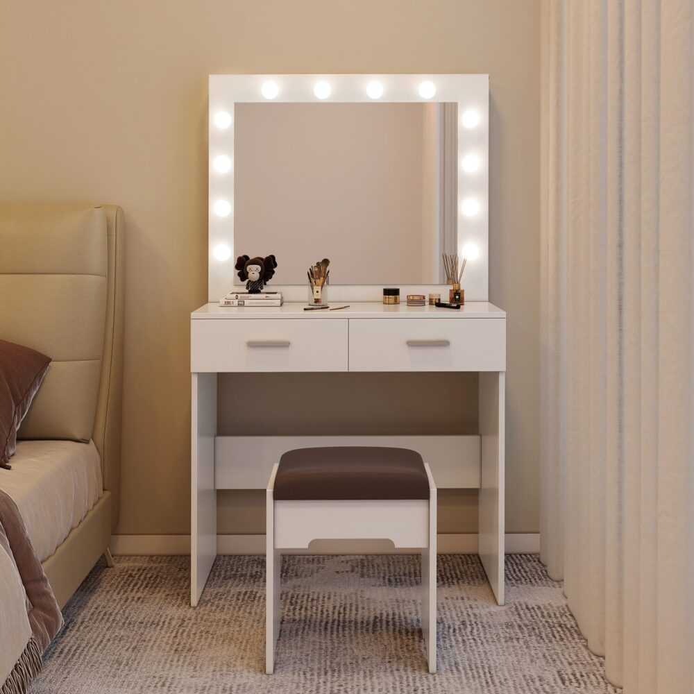 Fidel Vanity Set with Lighted Mirror – White – Complete Set
