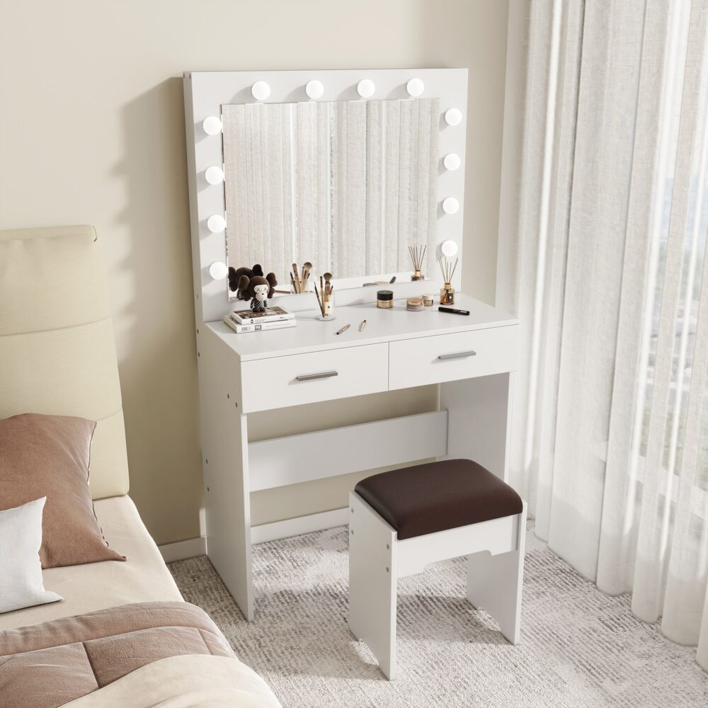 Fidel Vanity Set with Lighted Mirror – White – Complete Set