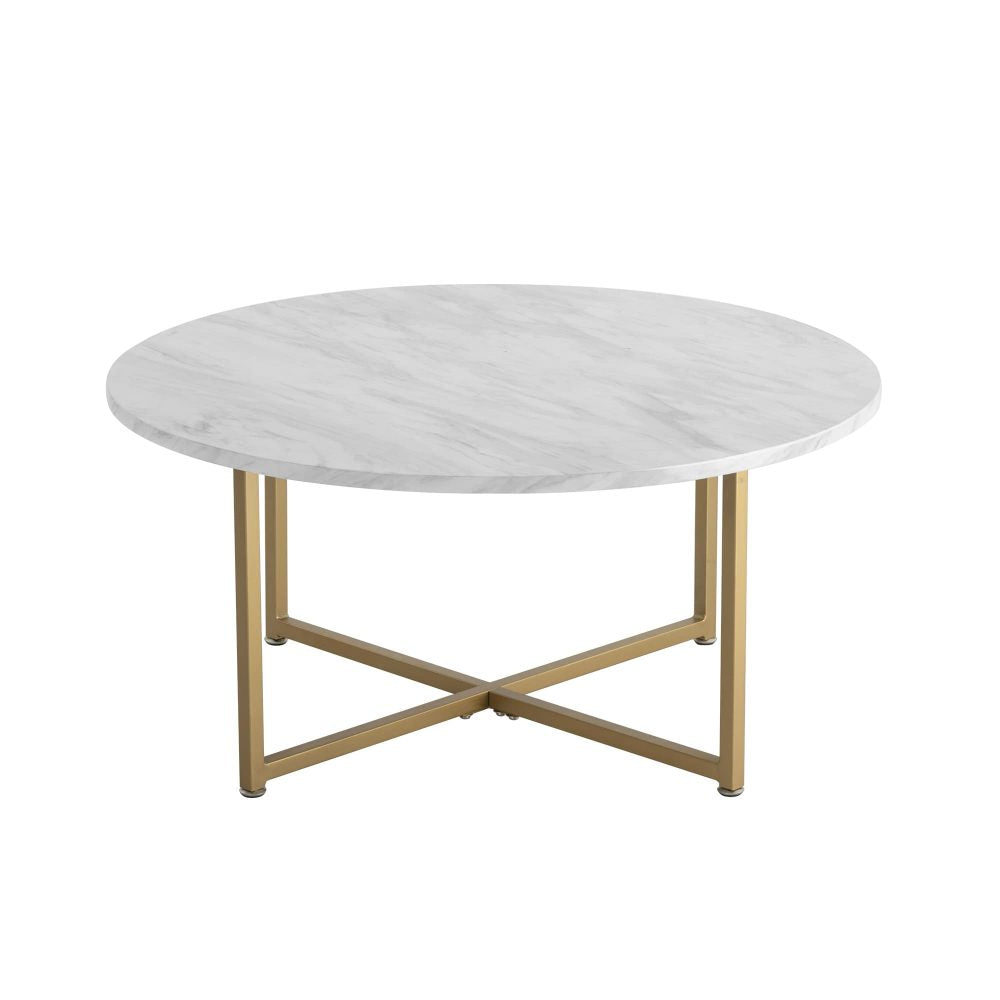 Haven Marble Effect Coffee Table – White & Gold – Round