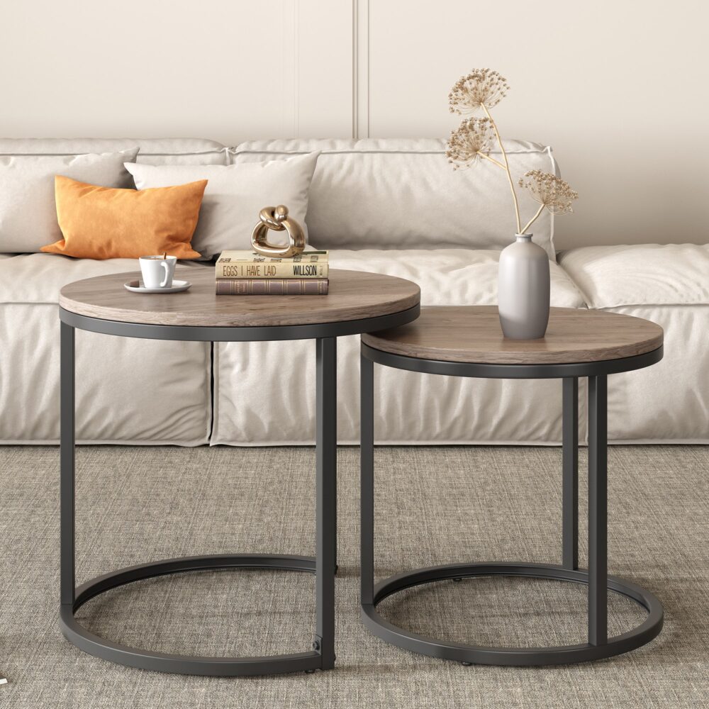 Callan Nesting Coffee Tables – Grey / Charcoal – Set of 2