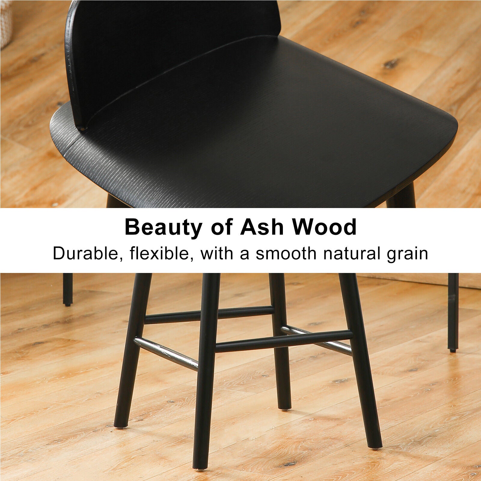 Atlas Elise Ash Wood Bar Stool 65cm – Black
