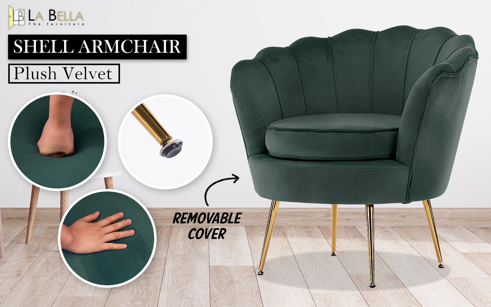 Scallop Shell Accent Chair – Green – Single