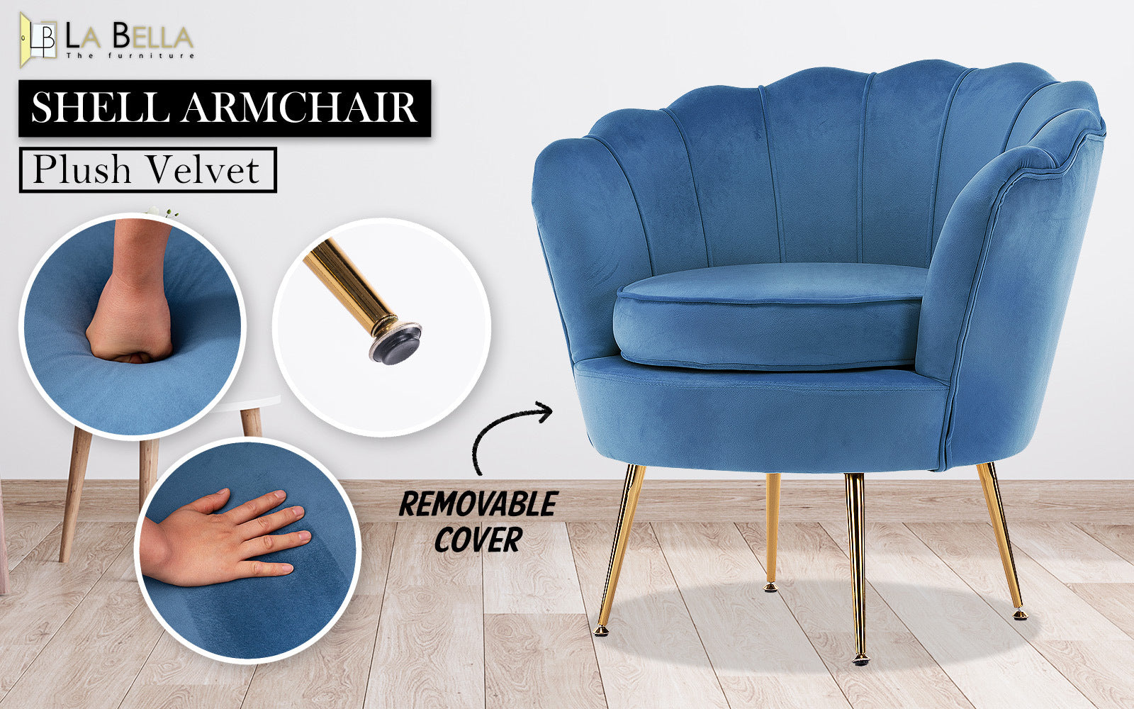 Scallop Shell Accent Chair – Blue – Single