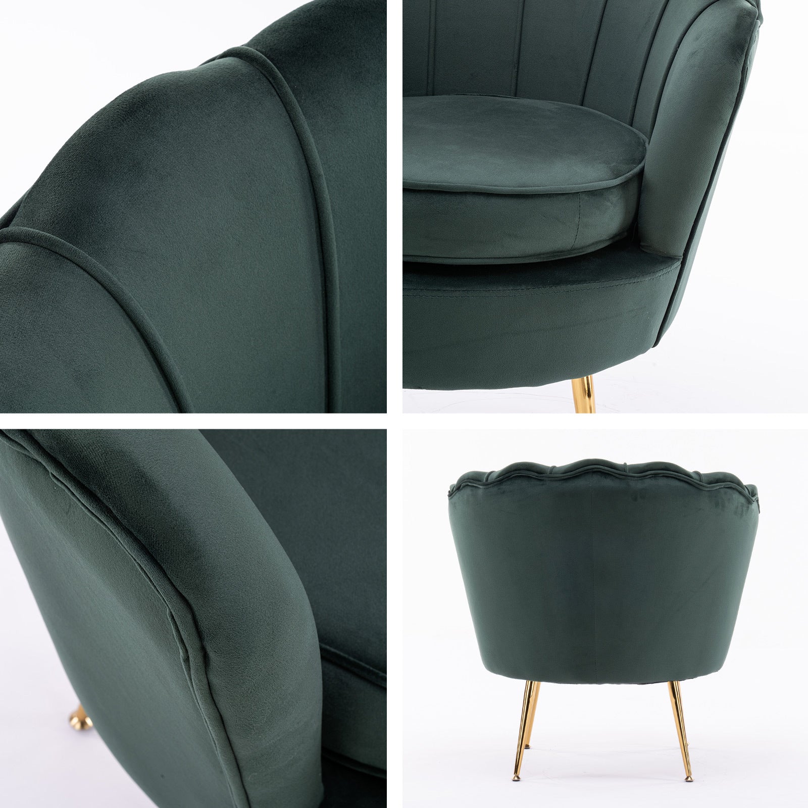 Scallop Shell Accent Chair & Ottoman Set – Green – Single