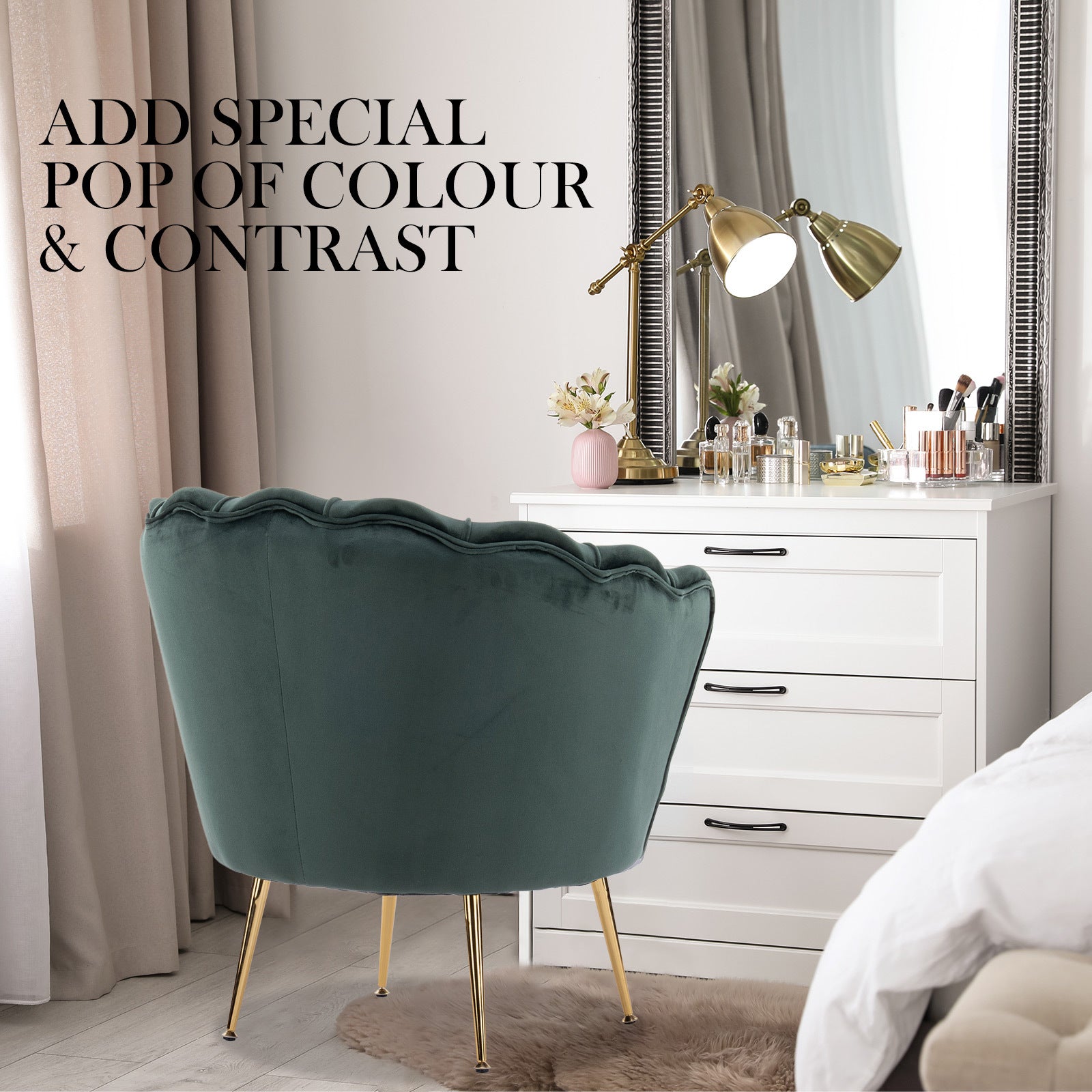Scallop Shell Accent Chair & Ottoman Set – Green – Single