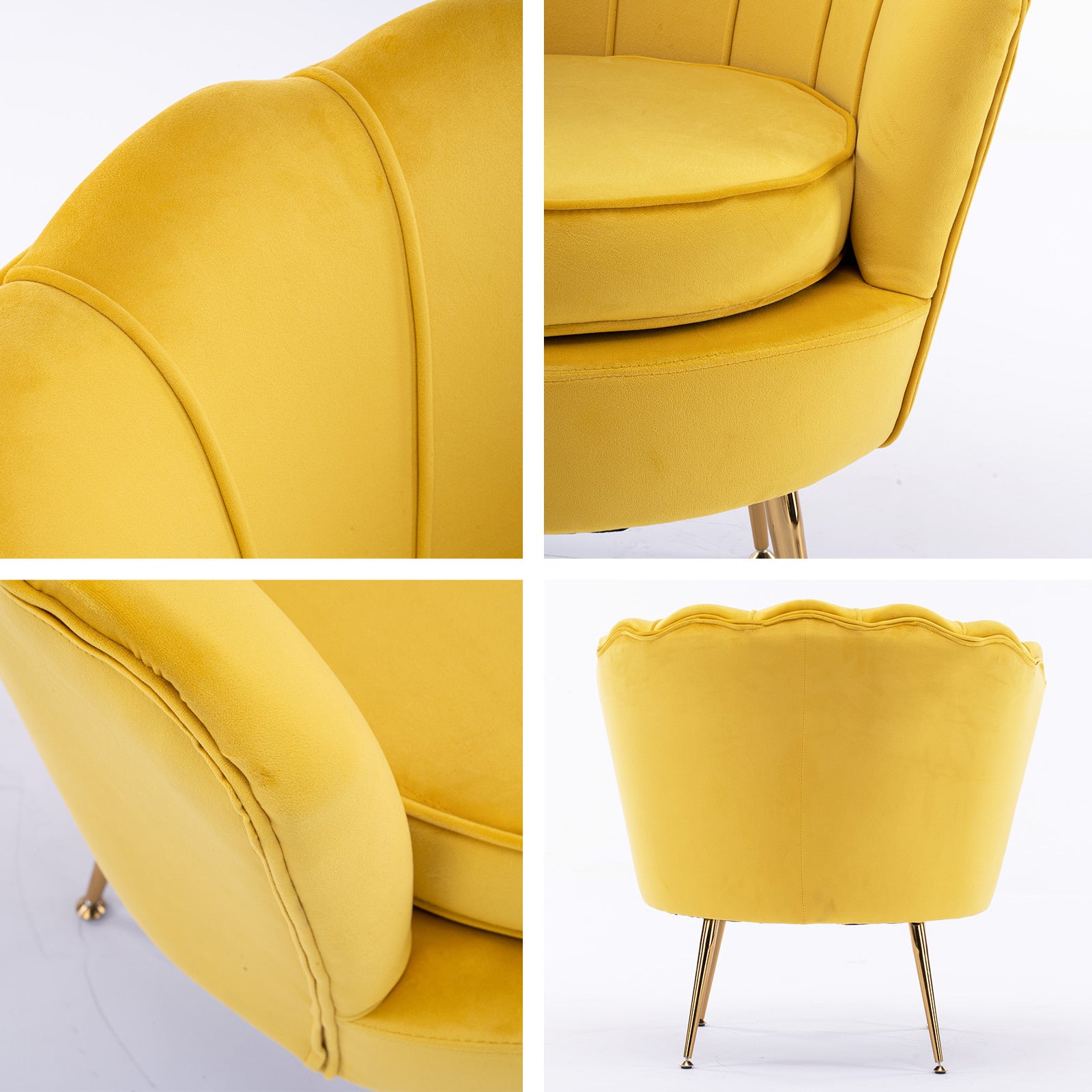 Scallop Shell Accent Chair & Ottoman Set – Yellow – Single