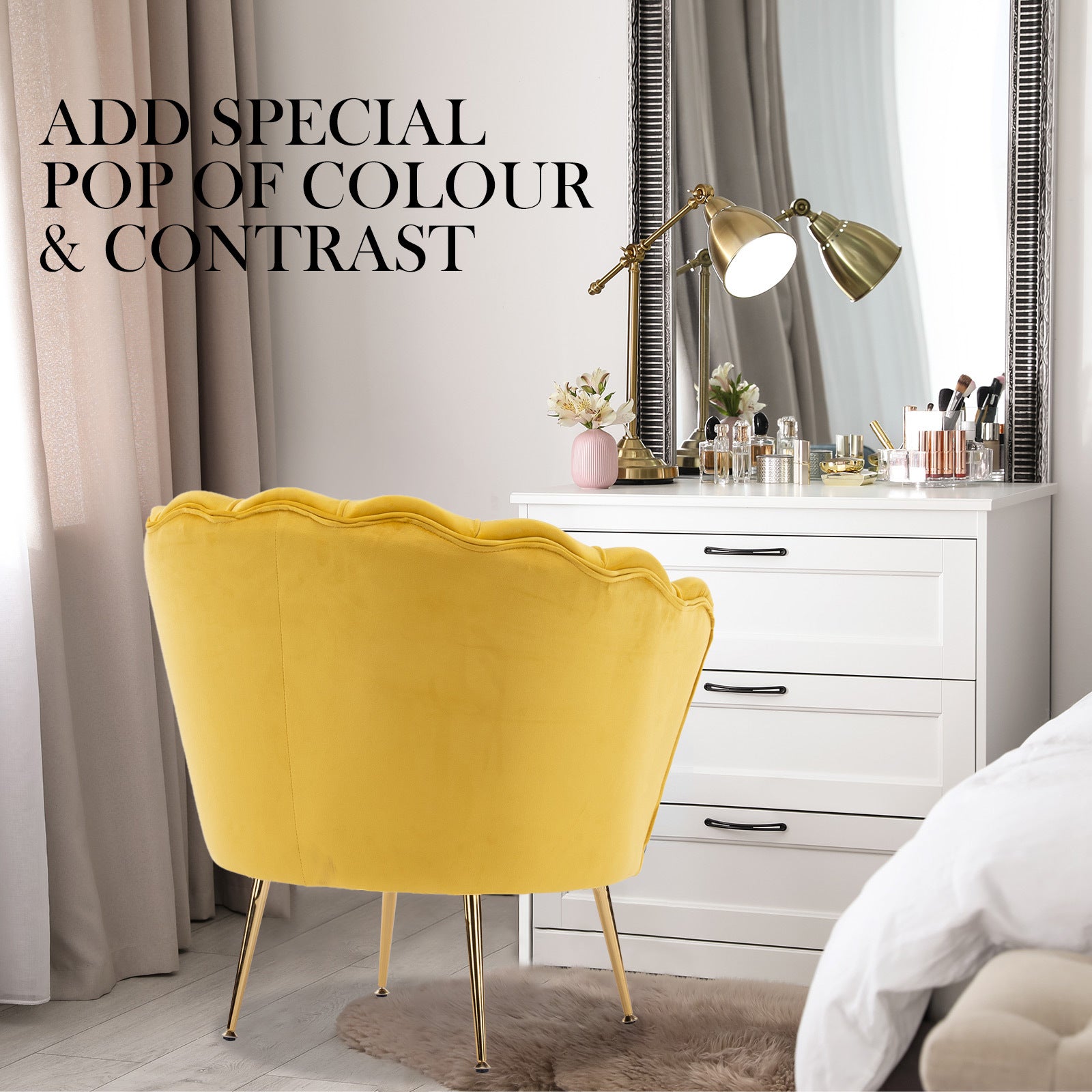 Scallop Shell Accent Chair & Ottoman Set – Yellow – Single
