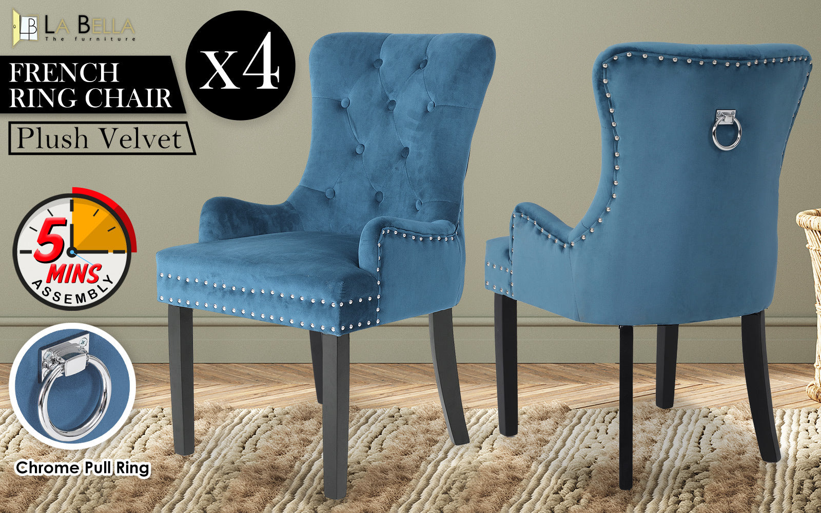 Lisse French Provincial Dining Chairs – Blue – Set of 4