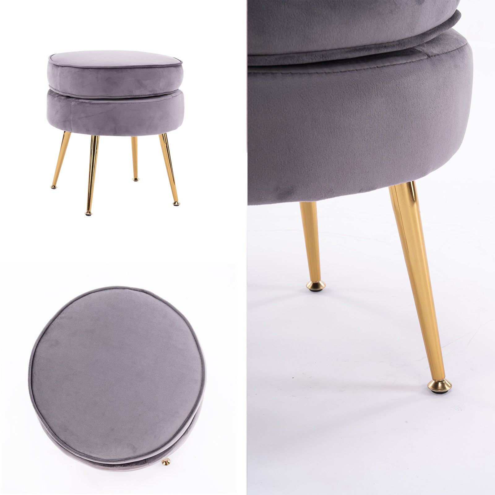 Serena Round Ottoman Footstool – Grey – Single