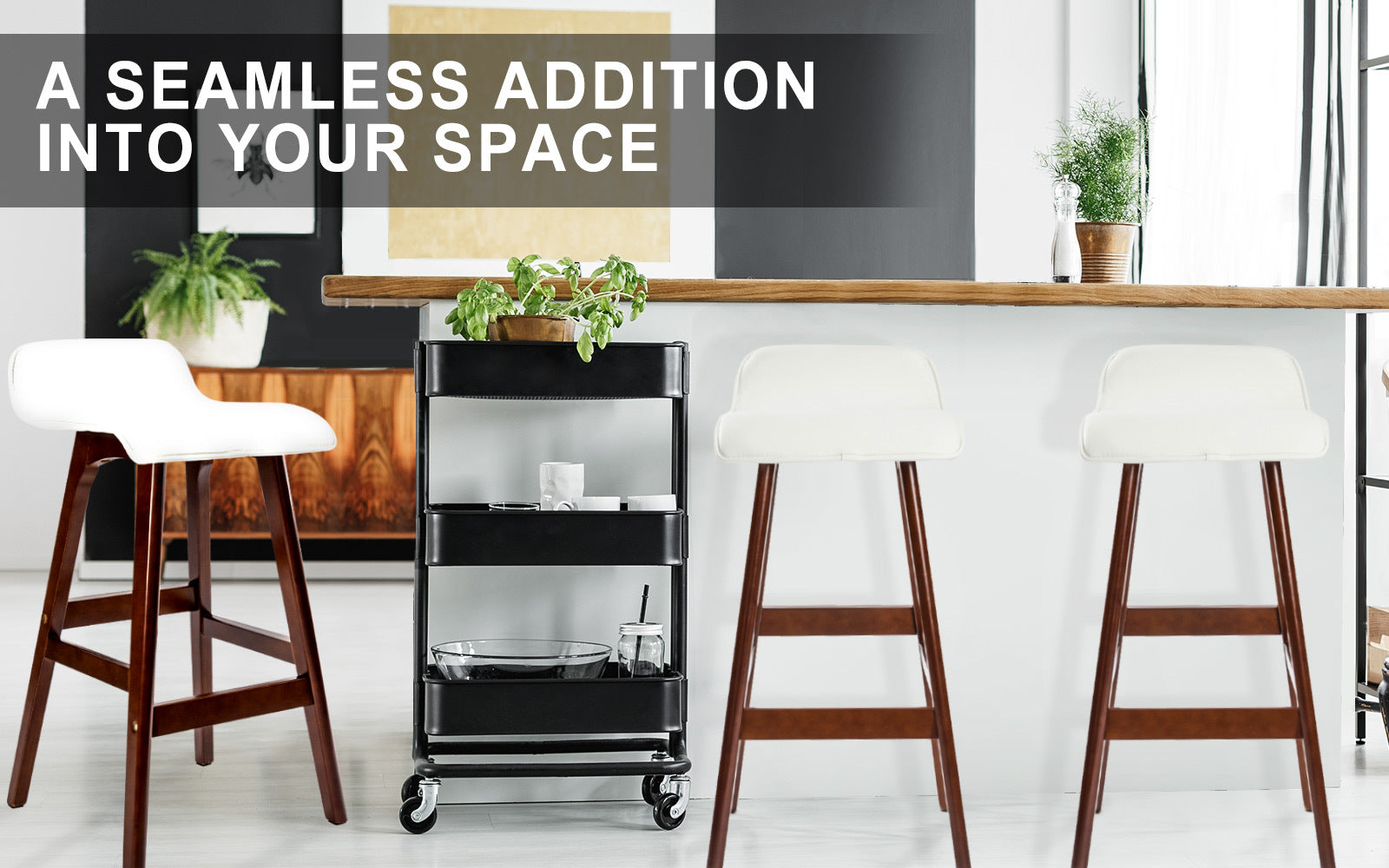 Sophia Leather Bar Stools – White – Set of 2