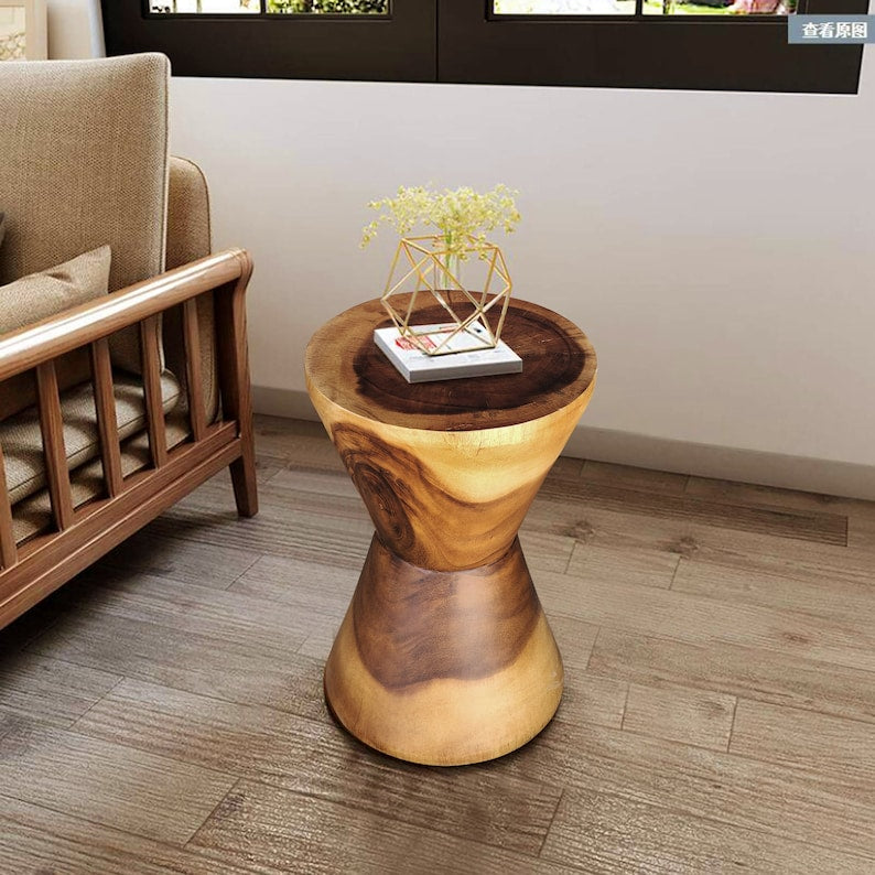 Callan Hourglass Side Table – Natural Wood – 46 cm