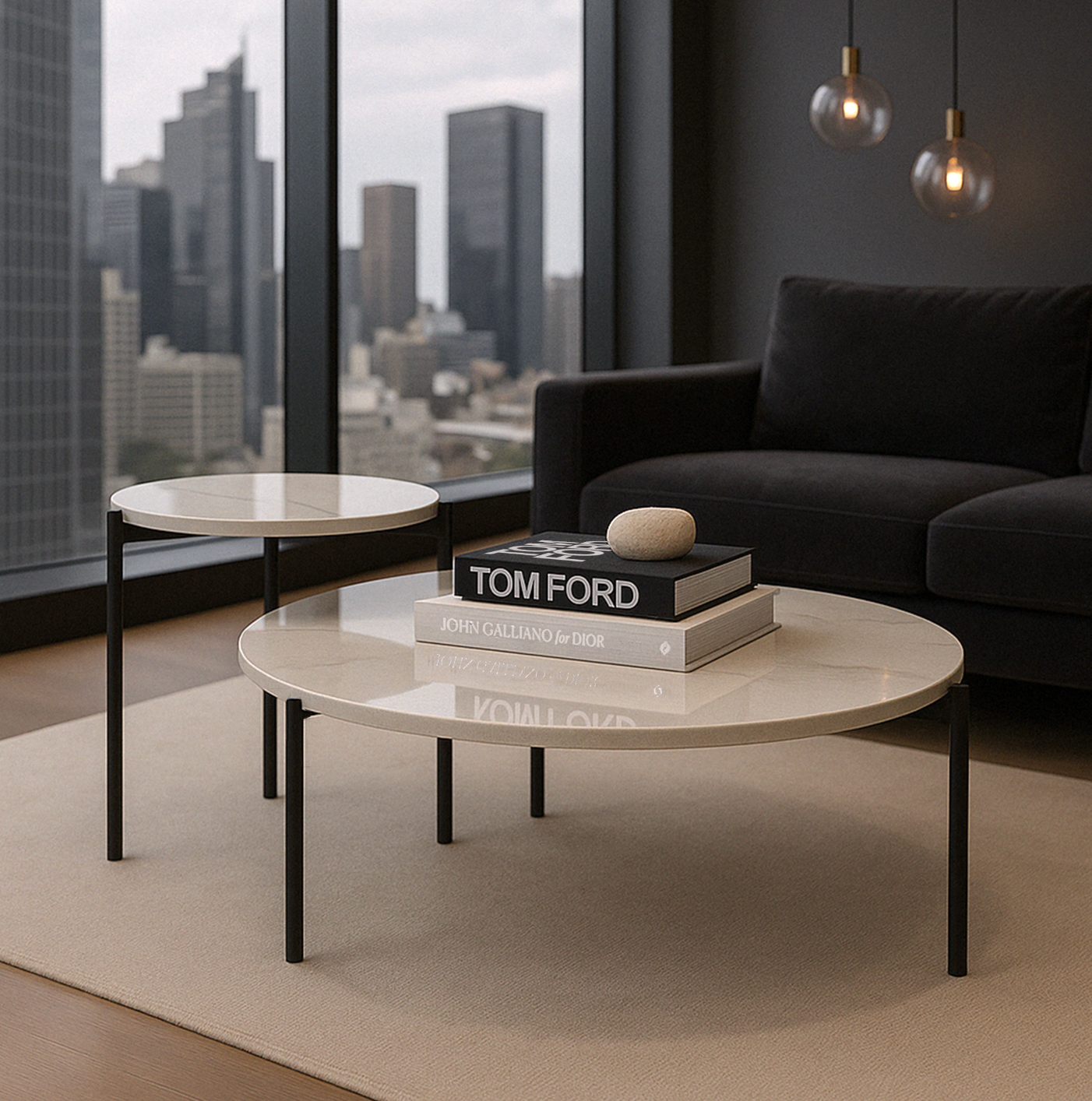 Bianco Nested Coffee Table Set – White Marble – Set of 2