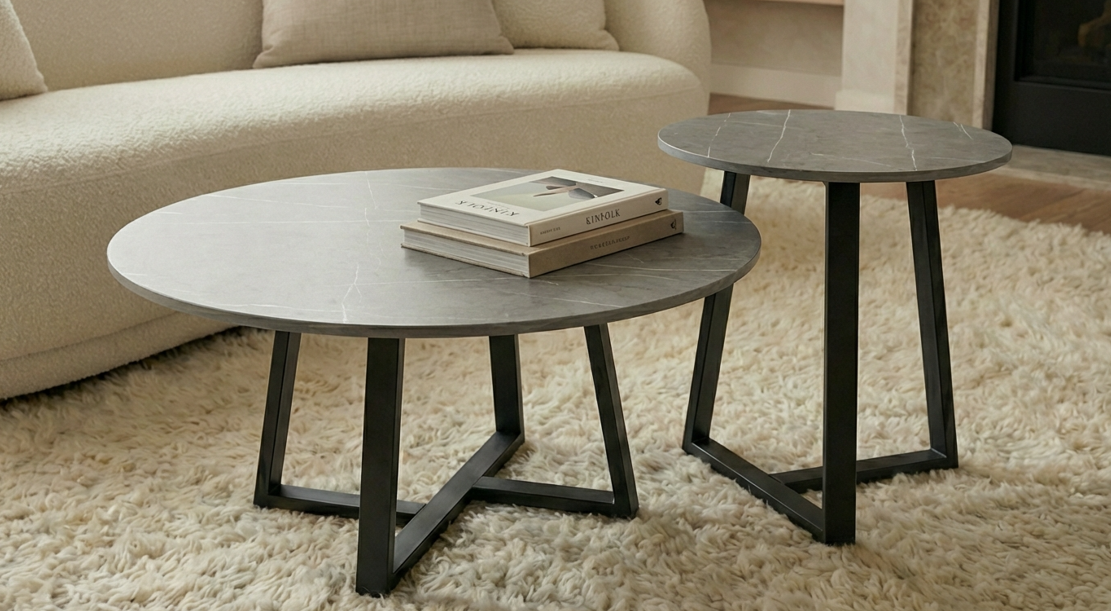 Broadway Two Tier Coffee Table Set – Grey Stone – Set of 2