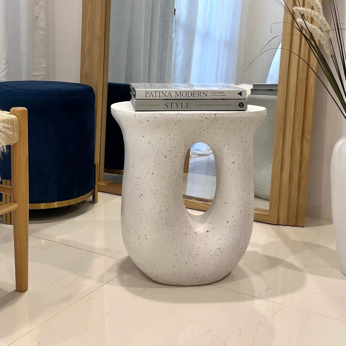 Cosmo Terrazzo Accent Side Table – White – 45 cm