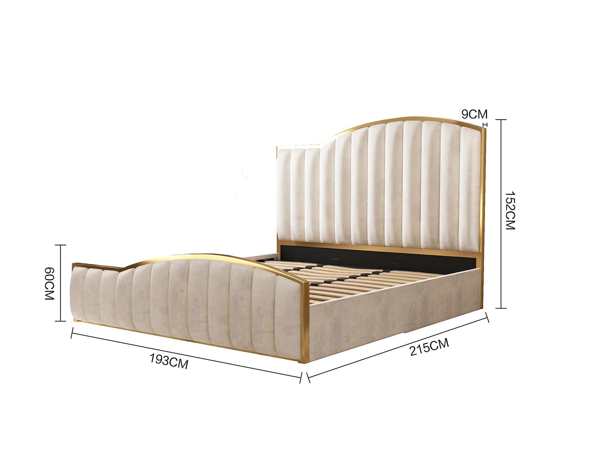 Starshine Velvet Gas Lift Bed Frame – Beige – King