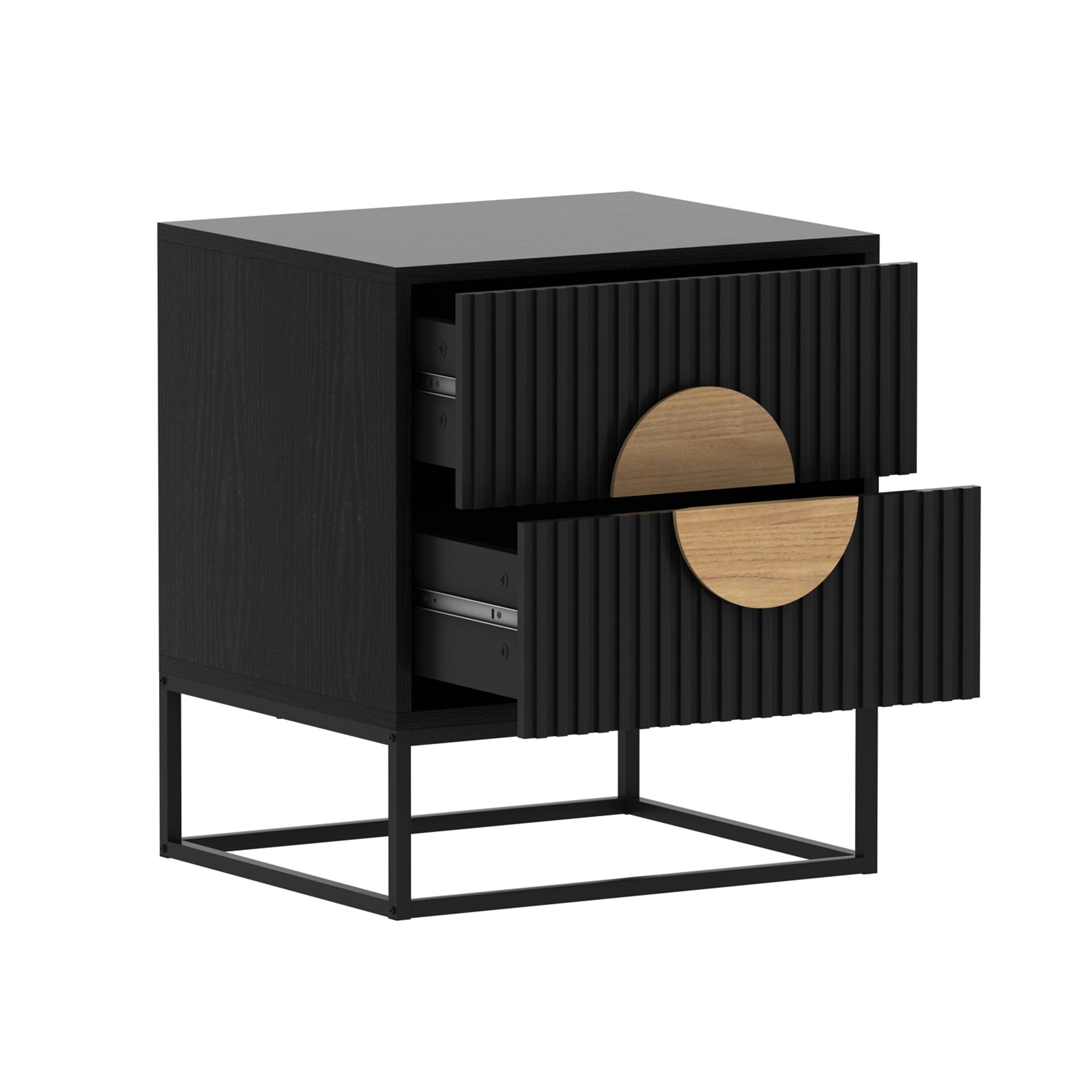 Halston Fluted Bedside Table – Black