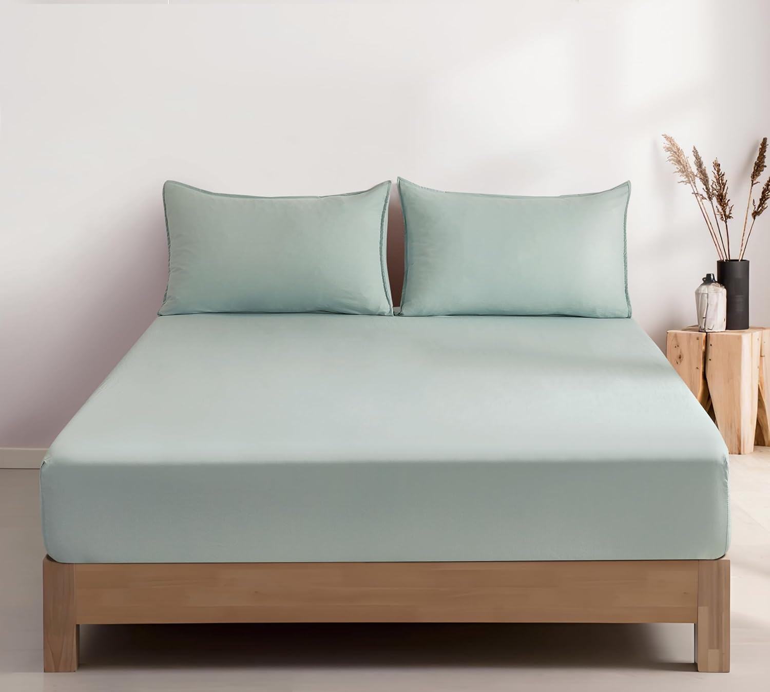 Vintage Washed Microfibre Fitted Sheet Set – Sage – Single